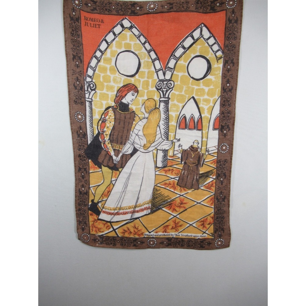 Vintage Romeo & Juliet Stratford Upon Avon Linen Tea Towel William Shakespeare